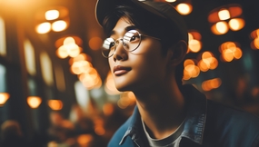 午夜戴眼镜鸭舌帽的帅哥图片